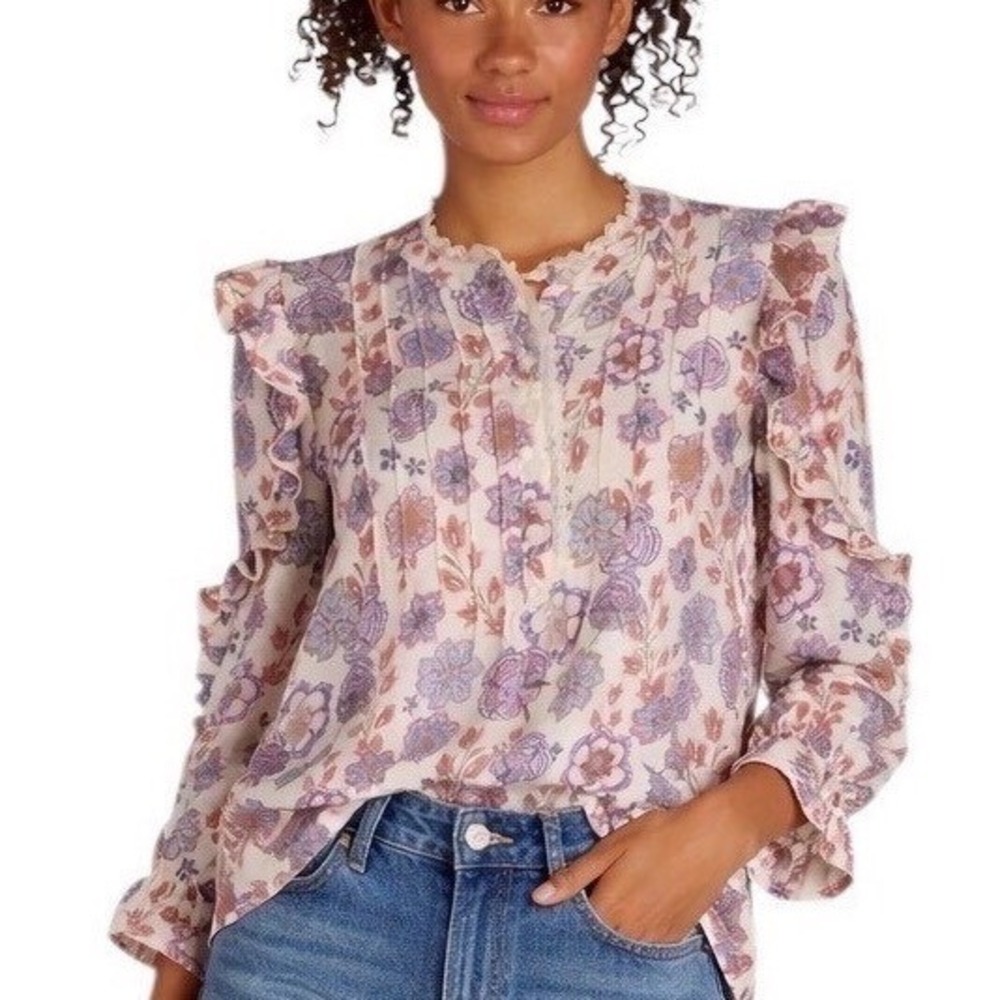 The Pioneer Woman Floral Ruffle‎ Shoulder Lace Trim Prairie Boho Blouse XL 16-18